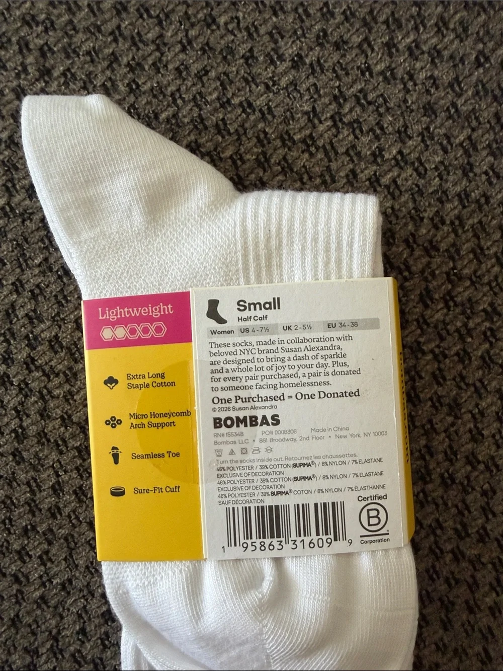 Bombas NWT small Susan Alexandra White Athletic Ankle Socks